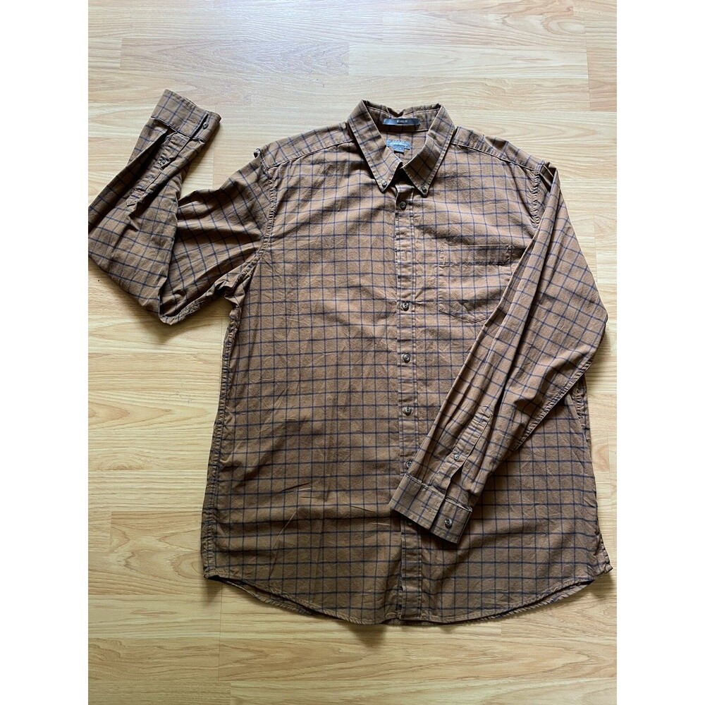 Eddie Bauer Mens Relaxed Fit Flannel Buttondown Shirt Brown/Navy Tall XL EUC